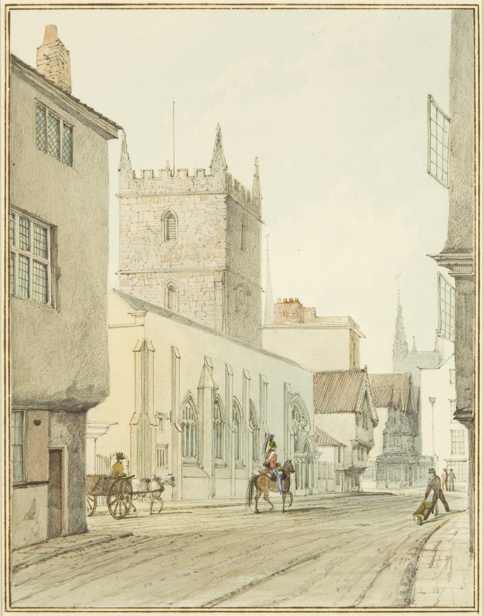 Peterskirken og præstegården (akvarel på papir) af Thomas Leeson the Elder Rowbotham