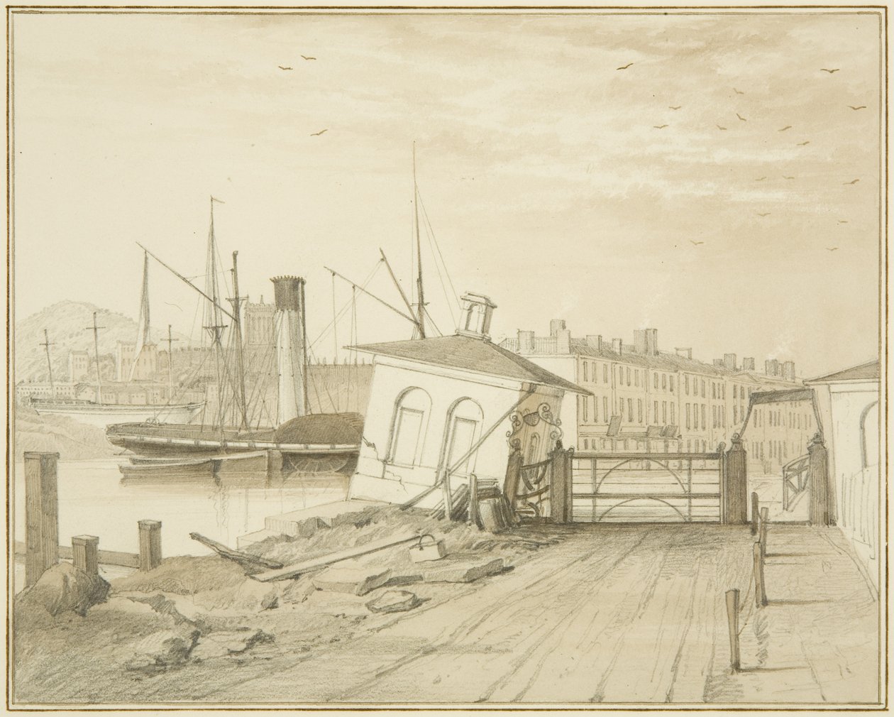 Indsynkning af Toll House, på Prince Street Bridge, 1828 af Thomas Leeson the Elder Rowbotham