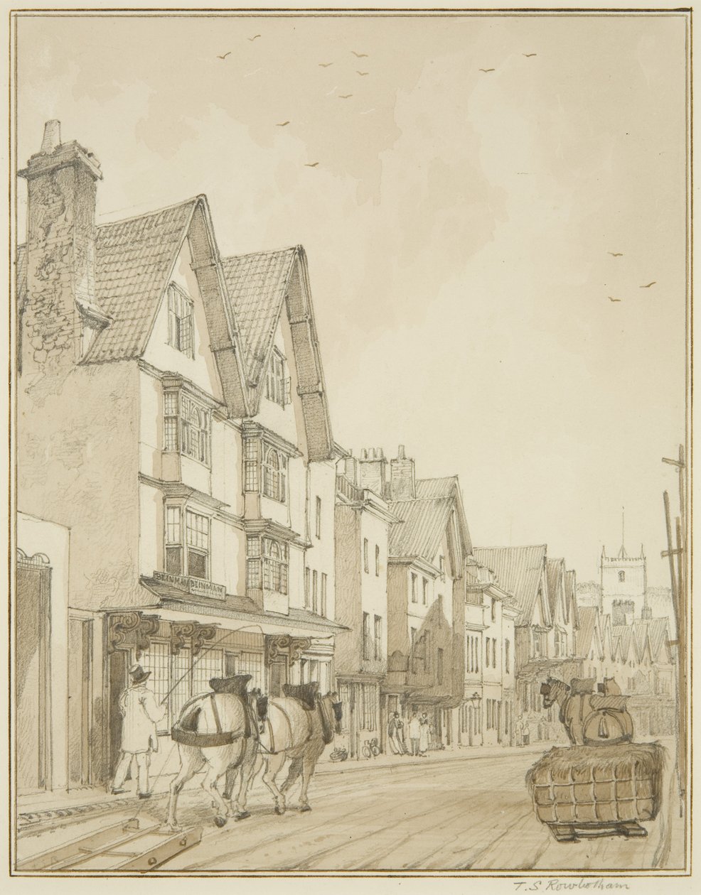 Temple Street, ser mod nord (blyant og akvarel på papir) af Thomas Leeson the Elder Rowbotham