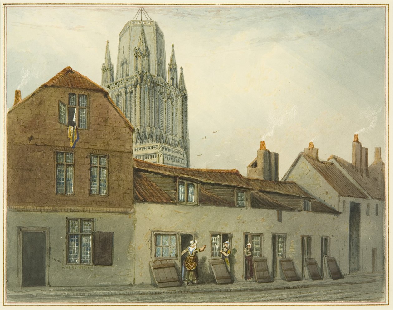 Sydsiden af Pile Street (akvarel på papir) af Thomas Leeson the Elder Rowbotham