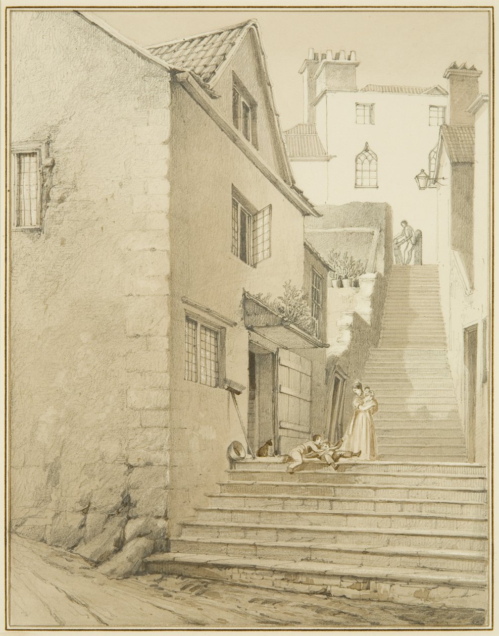 Trinene, der forbinder Griffin Lane og Church Lane (akvarel på papir) af Thomas Leeson the Elder Rowbotham