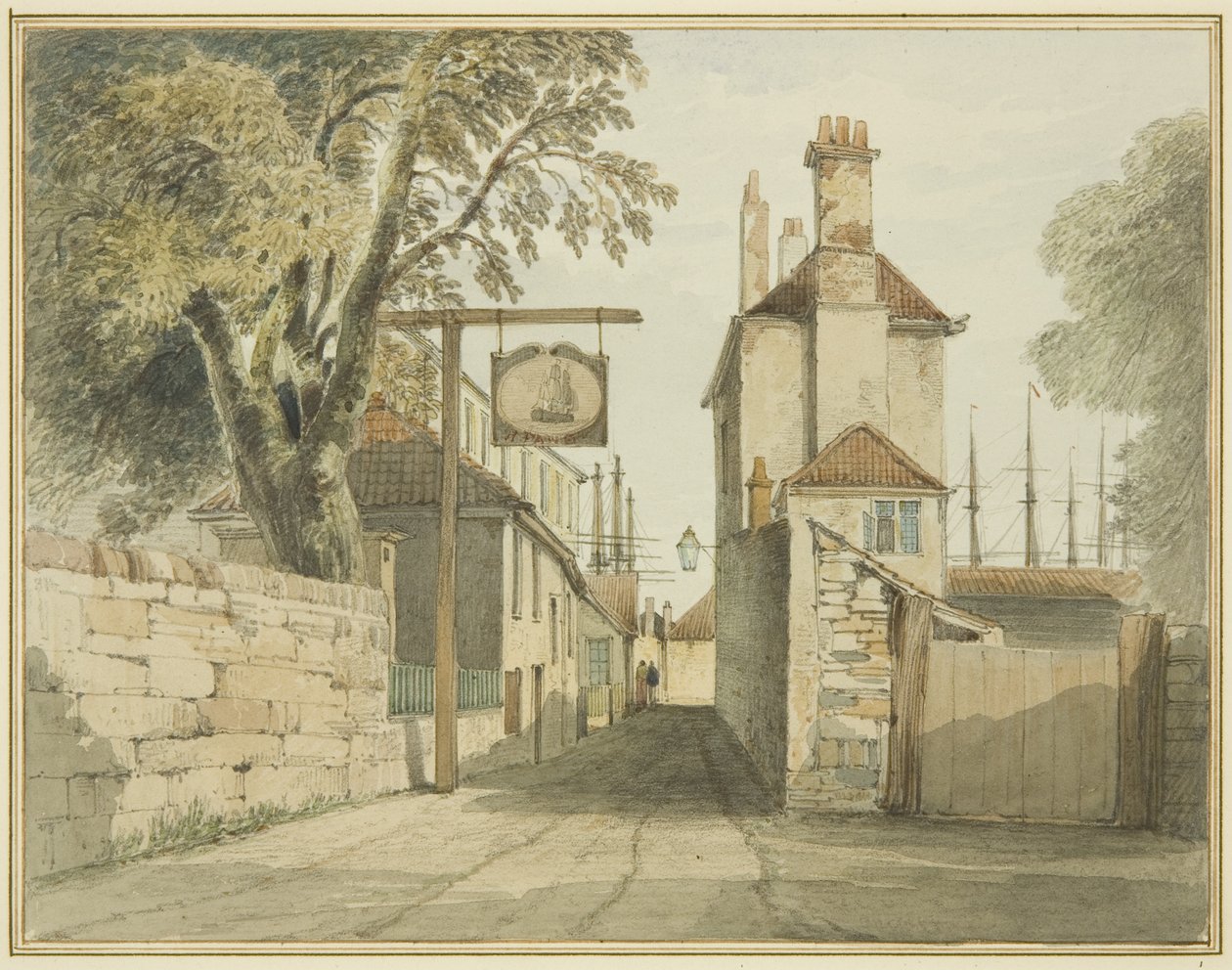 Vejen fra Canons Marsh til Butts looking East (akvarel på papir) af Thomas Leeson the Elder Rowbotham