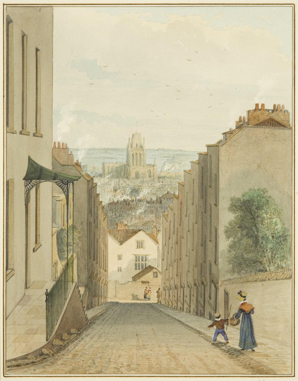 Udsigt fra toppen af Lodge Street (akvarel på papir) af Thomas Leeson the Elder Rowbotham