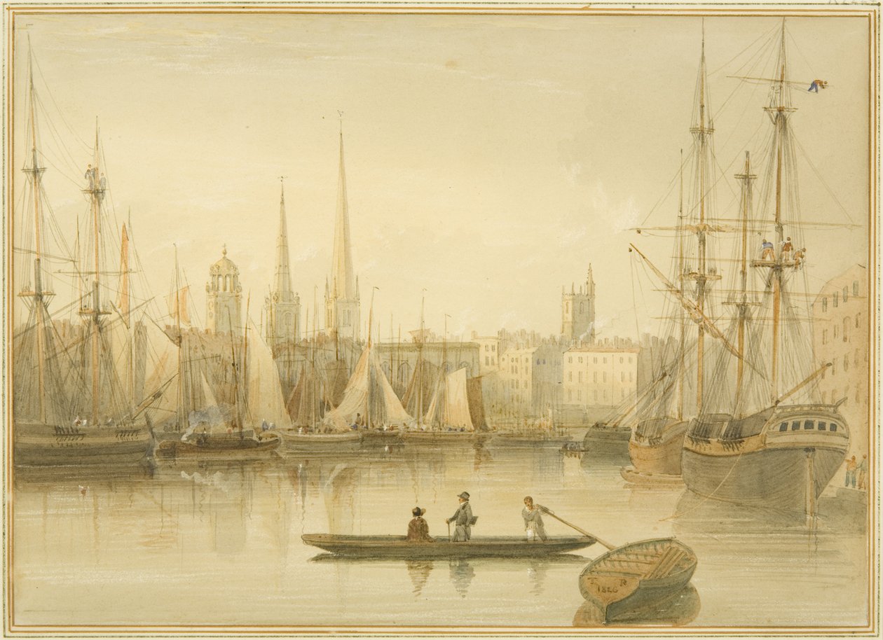 Udsigt over den flydende havn fra Redcliffe Back Ferry af Thomas Leeson the Elder Rowbotham