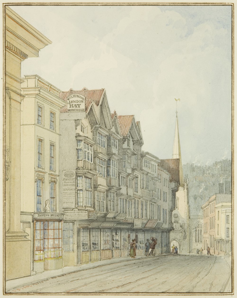 Vestsiden af Broad Street (akvarel på papir) af Thomas Leeson the Elder Rowbotham