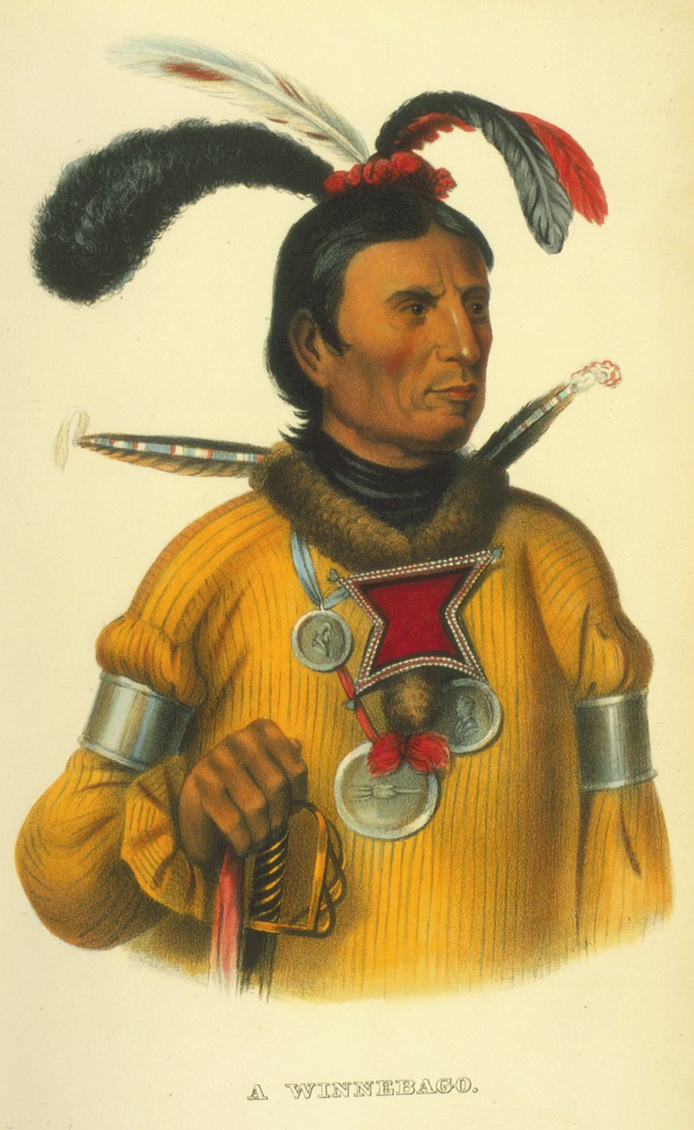 A Winnebago, 1854 (håndfarvet litho) af Thomas Loraine McKenney
