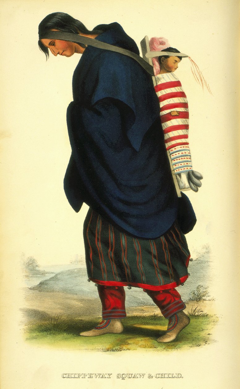Chippeway squaw og barn, 1848 (håndfarvet litho) af Thomas Loraine McKenney