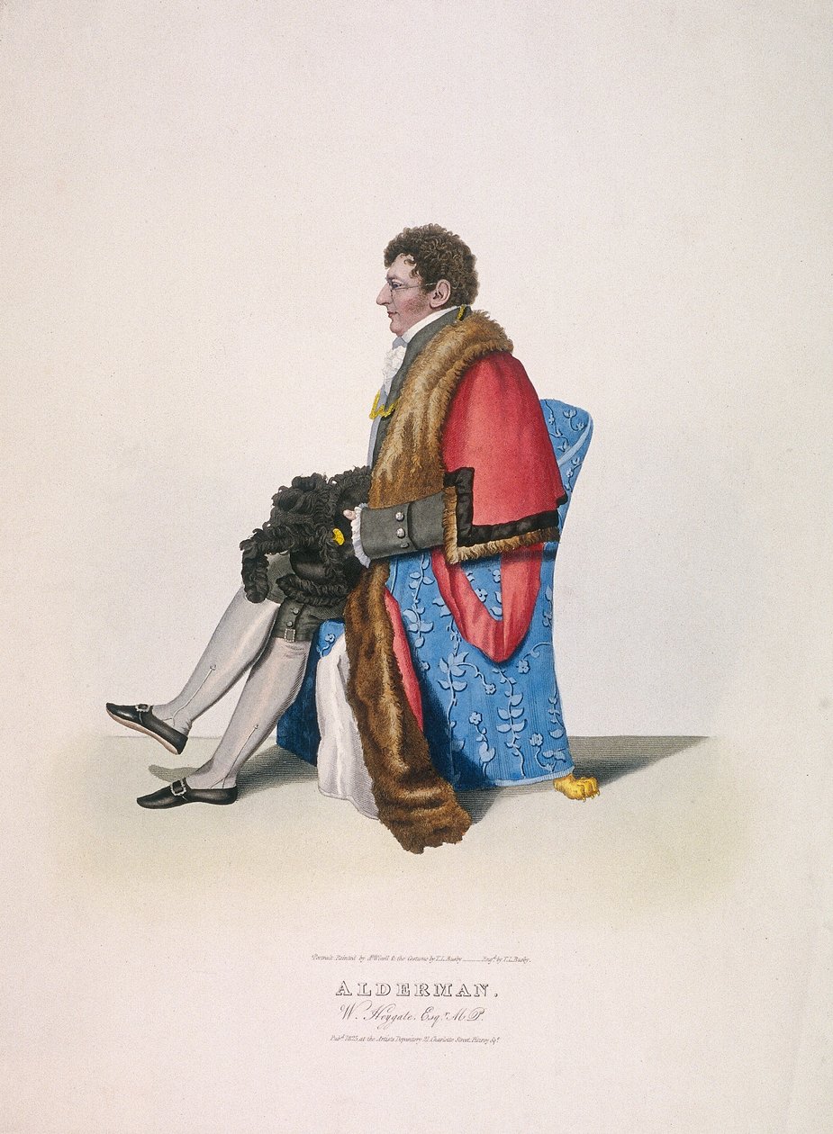 Alderman Sir William Heygate, siddende og i borgerdragt med kappe og hat, 1825 af Thomas Lord Busby