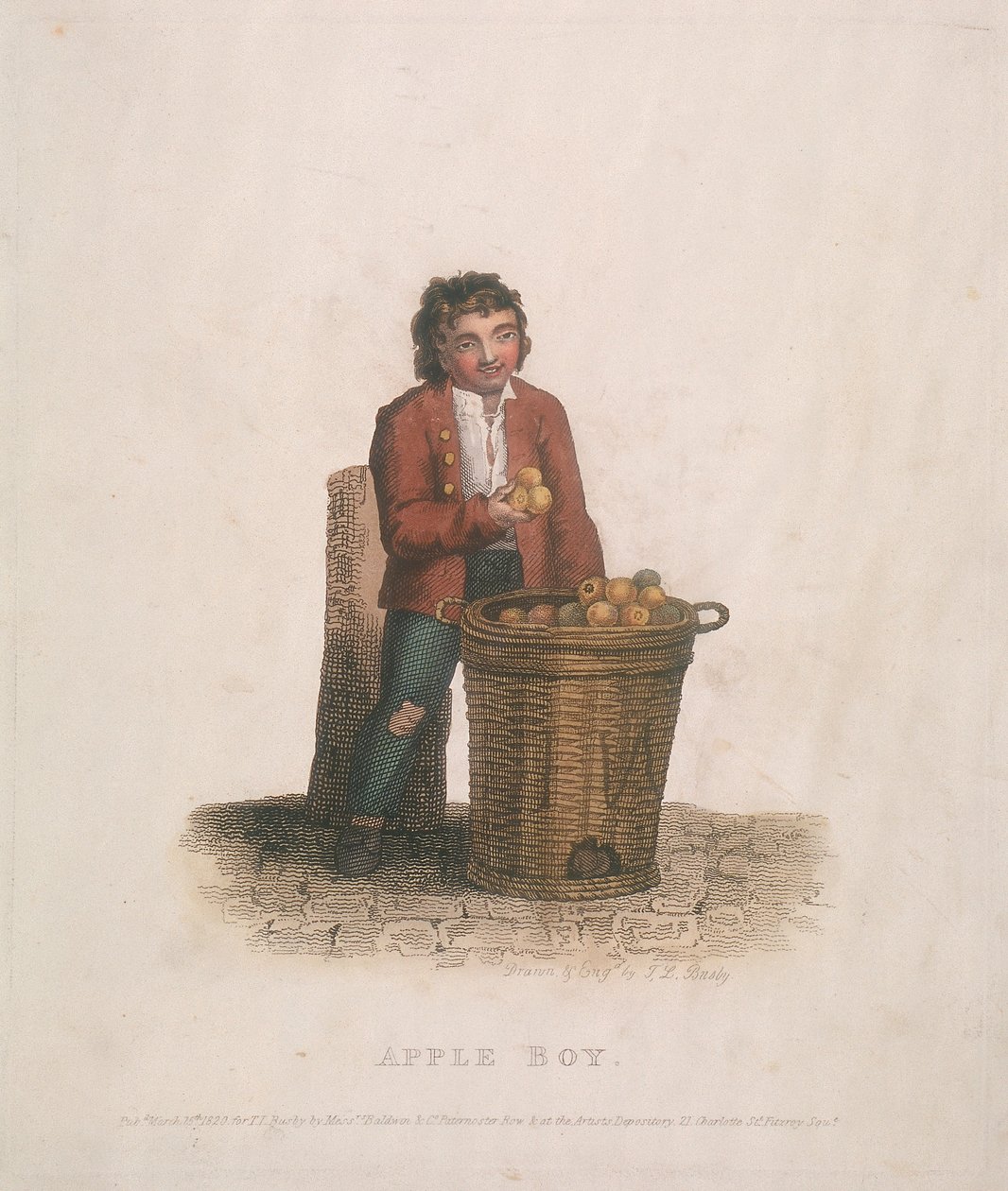 Æblesælger med en stor kurv med frugt, 1820 af Thomas Lord Busby