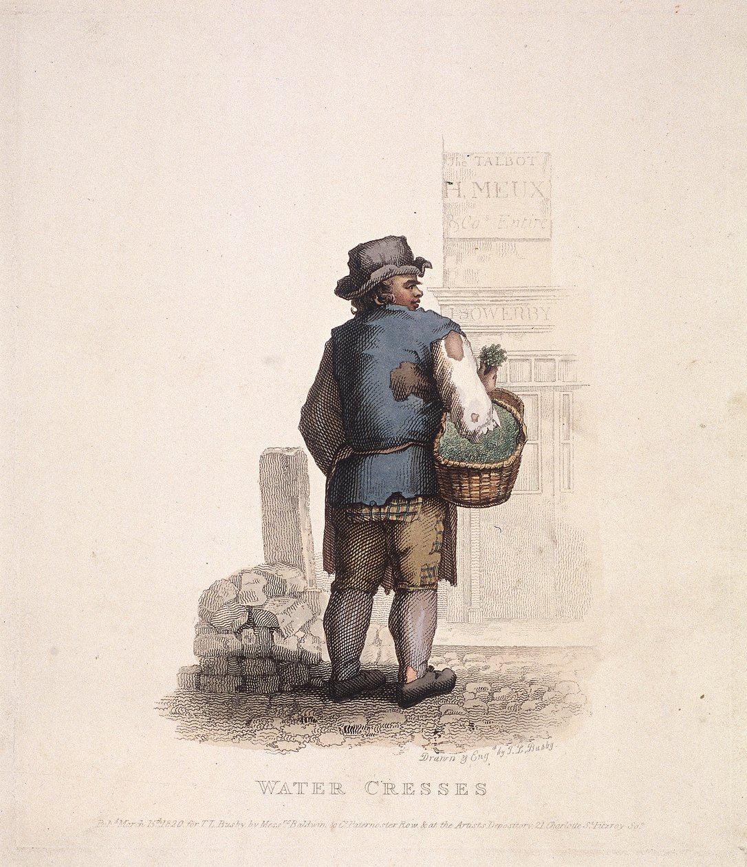 Brøndkarse sælger med en kurv på armen, 1820 af Thomas Lord Busby