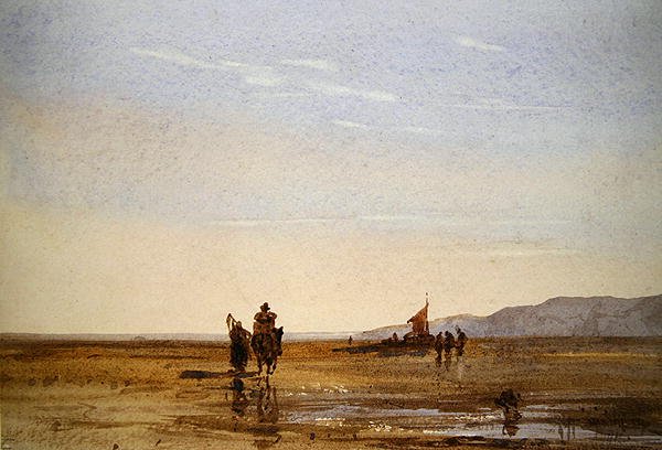 Strandscene (akvarel på papir) af Thomas Lound