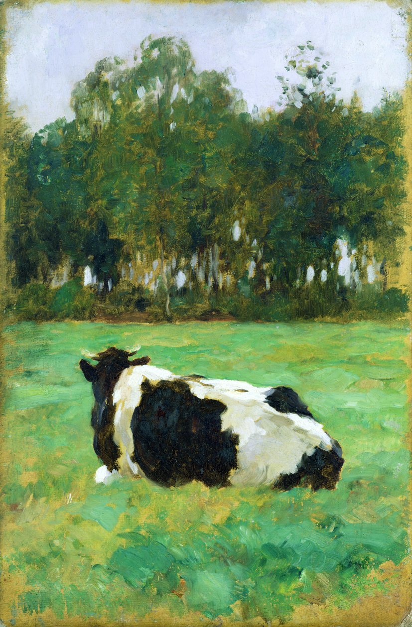 A Cow in the Meadow (olie på pap) af Thomas Ludwig Herbst