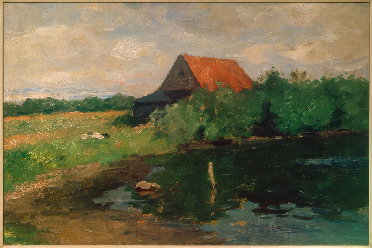 Hus med rødt tag af Thomas Ludwig Herbst