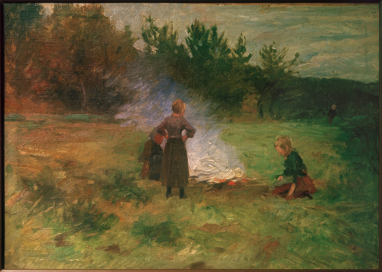 Piger omkring lejrbålet af Thomas Ludwig Herbst