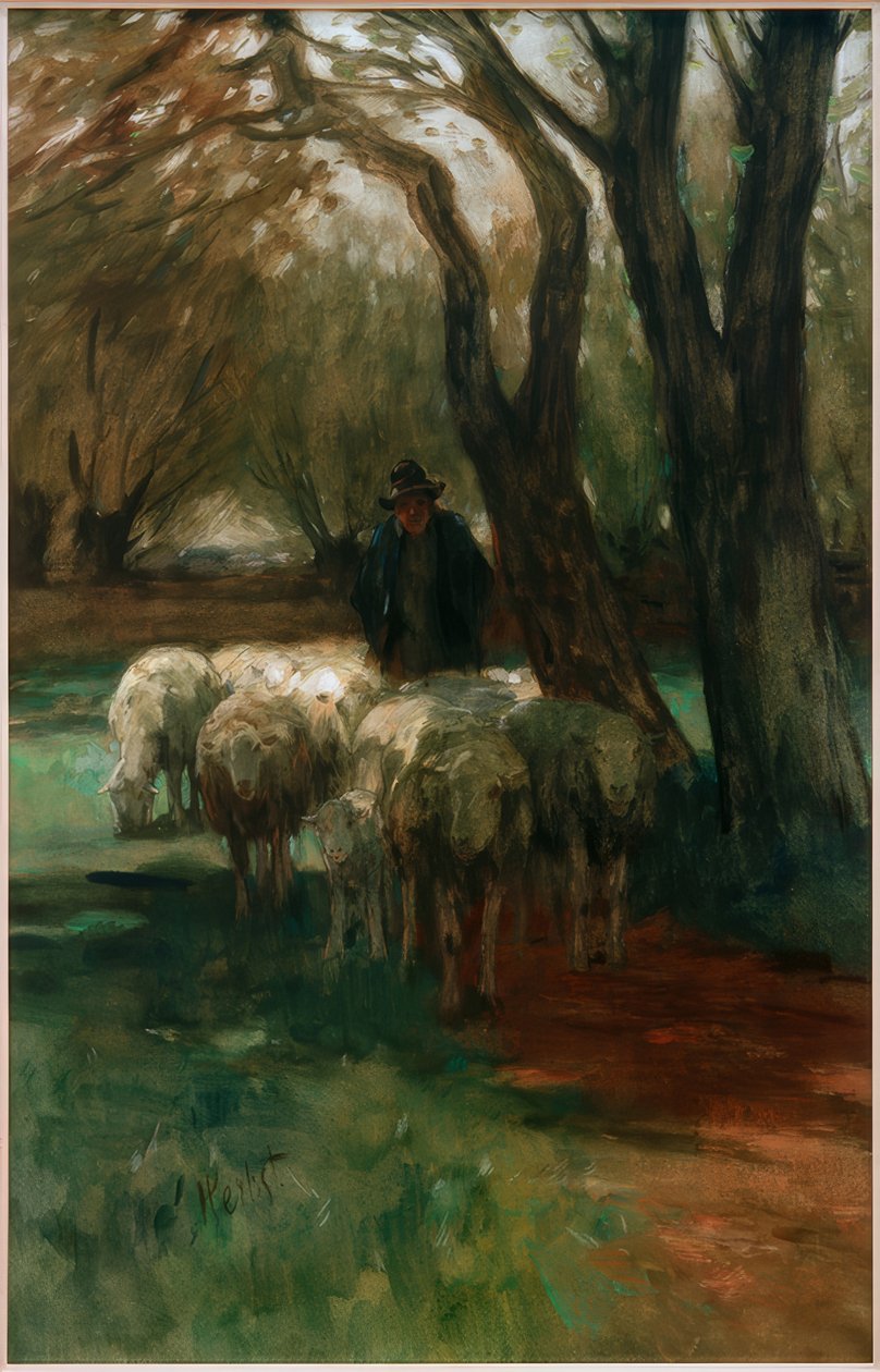 Hyrde med flok af Thomas Ludwig Herbst