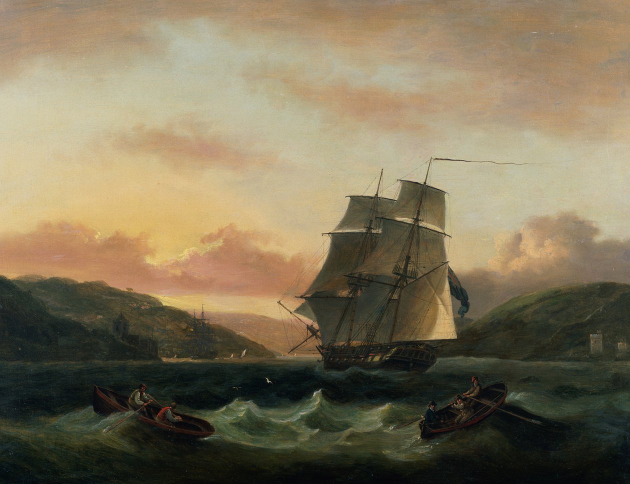 En Brigantine i fuld sejl i Dartmouth Harbor af Thomas Luny