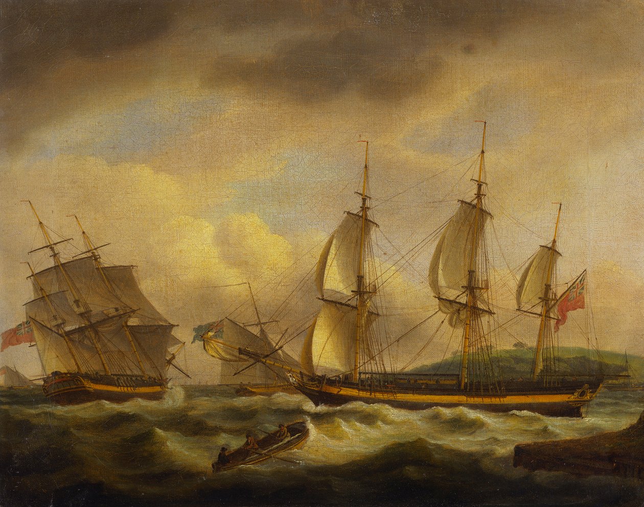 Et handelsskib i to positioner ved en flodmunding ud for sydvestkysten af Thomas Luny
