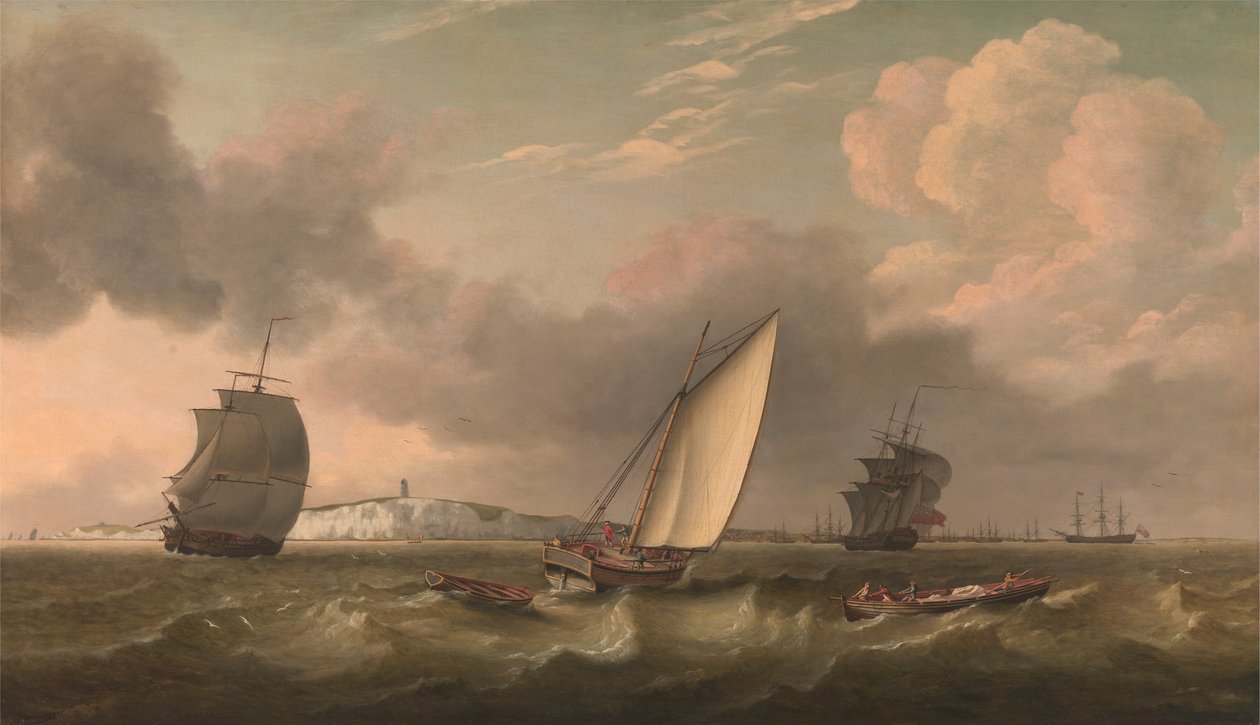 En pakkebåd under sejl i en brise ud for det sydlige forland af Thomas Luny