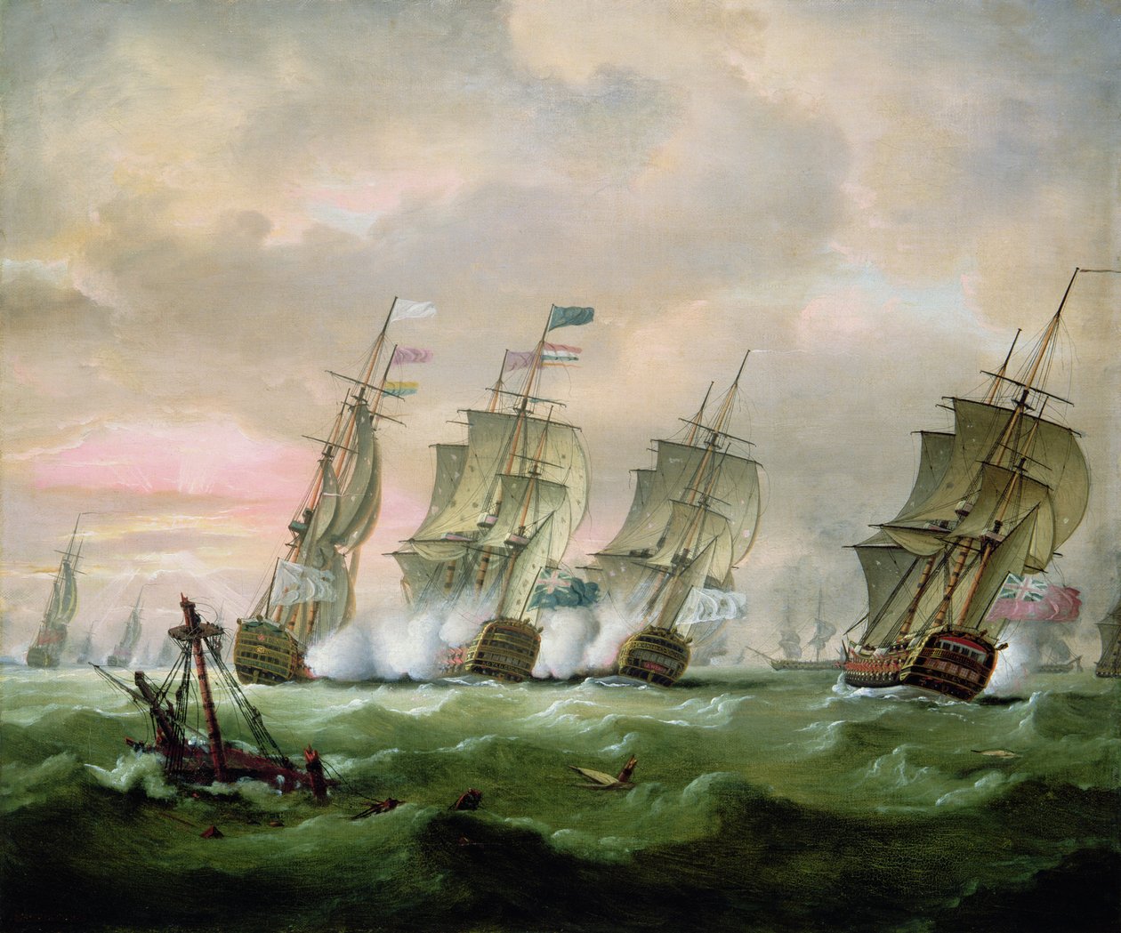 Admiral Sir Edward Hawke besejrer admiral M. de Conflans i Biscayabugten af Thomas Luny