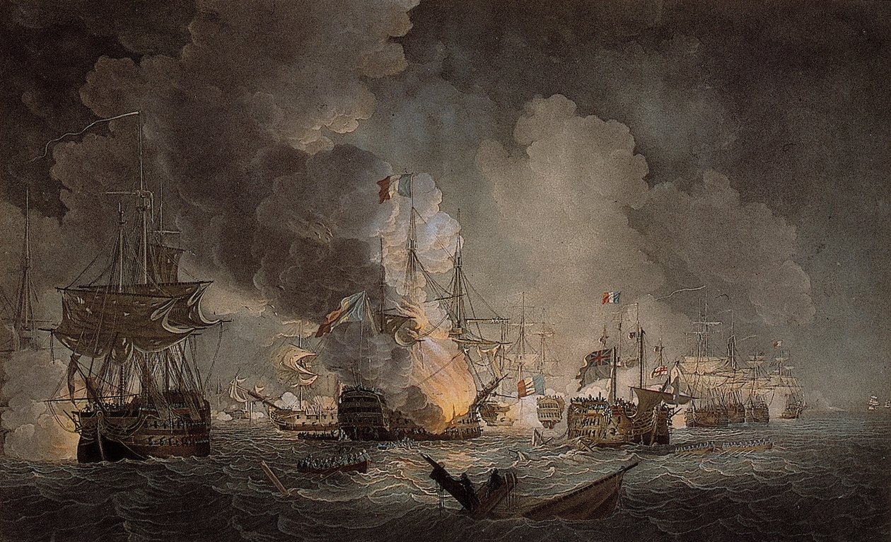 Slaget ved Nilen (farvet akvatint) af Thomas Luny