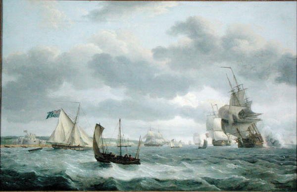 Krigsmænd og andre skibe i en brise ud for Dover af Thomas Luny