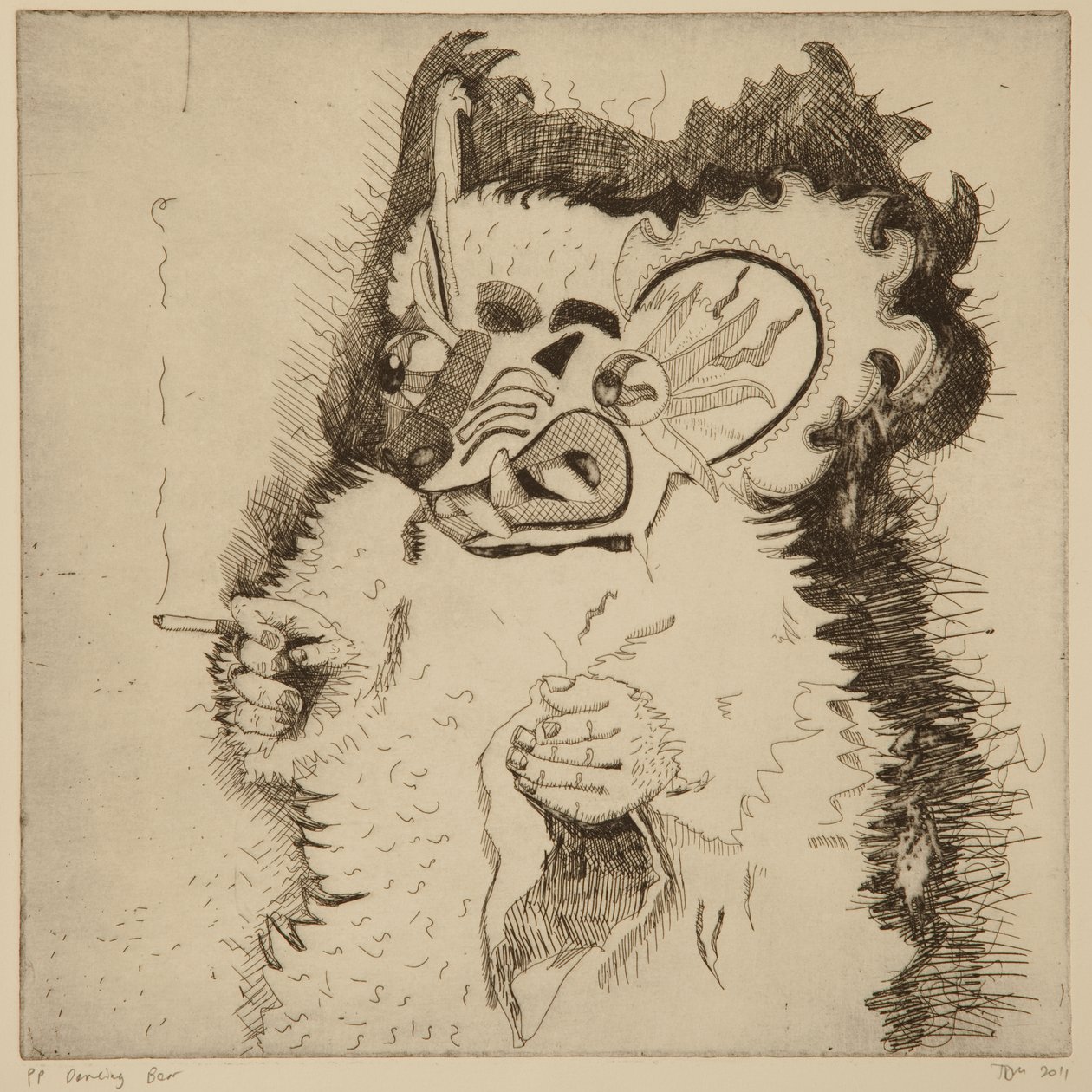 Dancing Bear, Printers proof forud for akvatinte af Thomas MacGregor