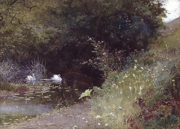 Svaner ved en sø af Thomas Mackay
