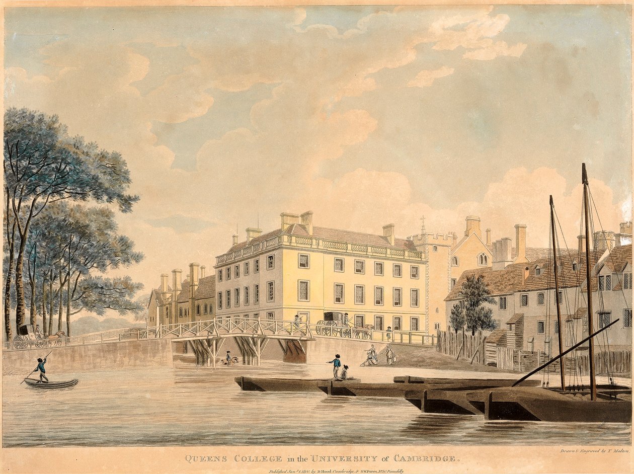 Queens College ved University of Cambridge, pub 1800. af Thomas Malton