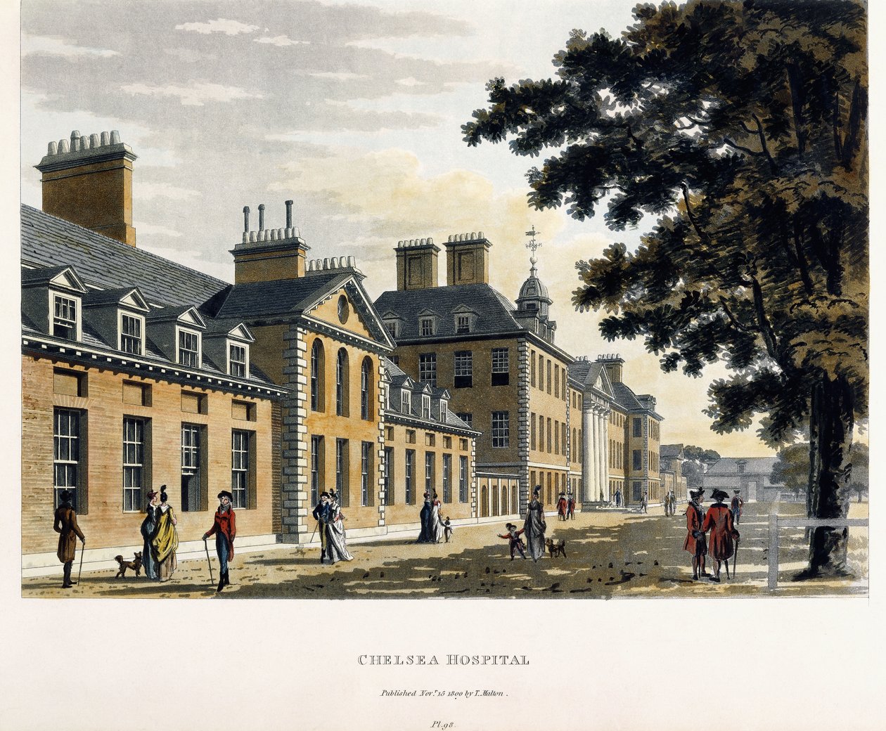Chelsea Hospital, fra "A Picturesque Tour through the Cities of London and Westminster Illustrated", 1792-1801 af Thomas Malton Jnr.
