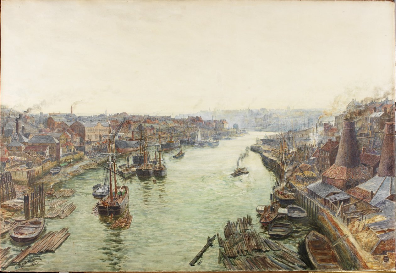Sunderland, Holmes Wharf (akvarel (forhøjet med hvid) og ridser ud på papir) af Thomas Marie Madawaska Hemy