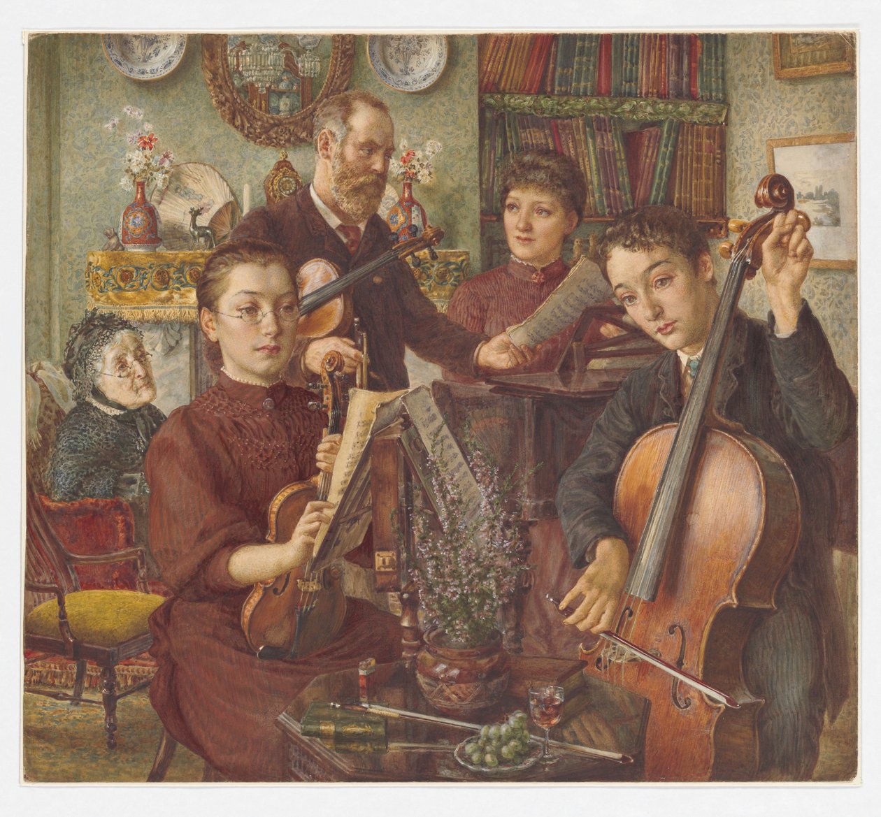 Gruppeportræt af Alfred Rooke og hans familie i deres hjem i Mount Park, Ealing, 1891-92 (wc på papir) af Thomas Matthews Rooke