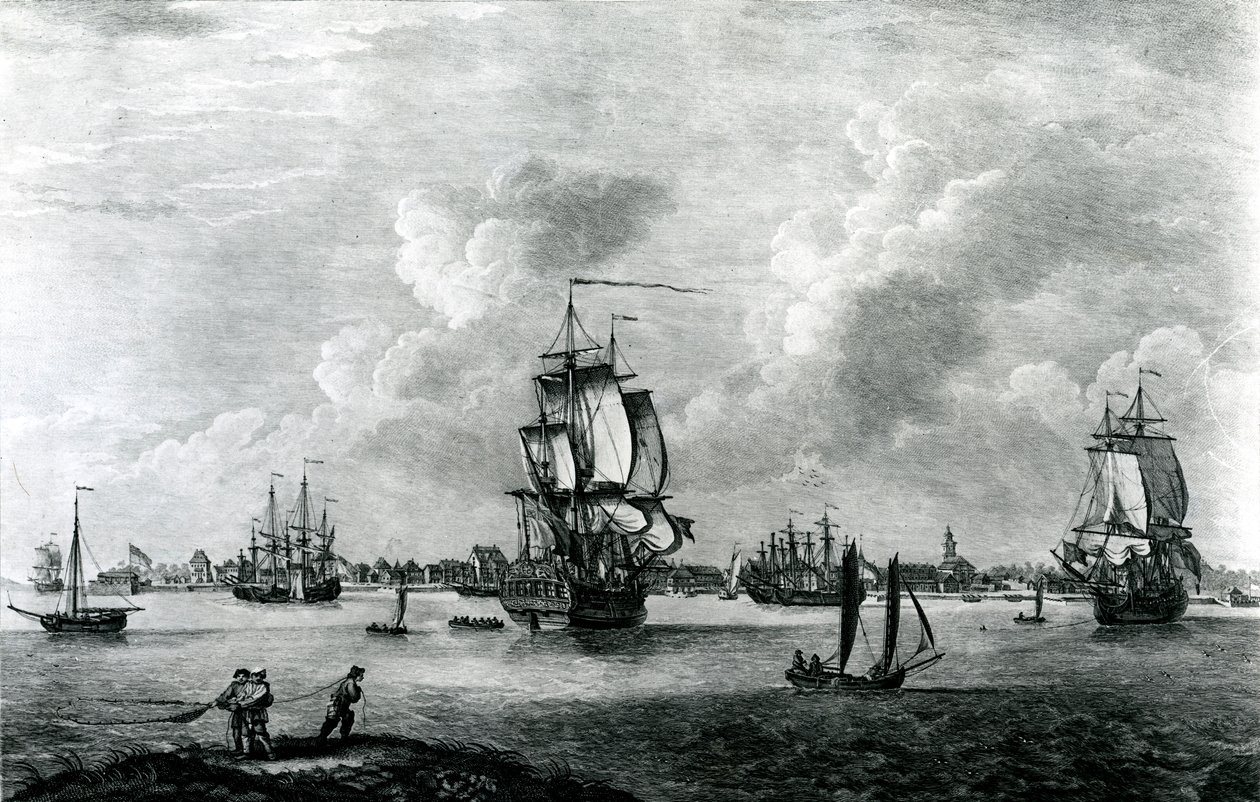 En udsigt over Charles Town, hovedstaden i South Carolina i Nordamerika, indgraveret af Pierre Charles Canot af Thomas Mellish
