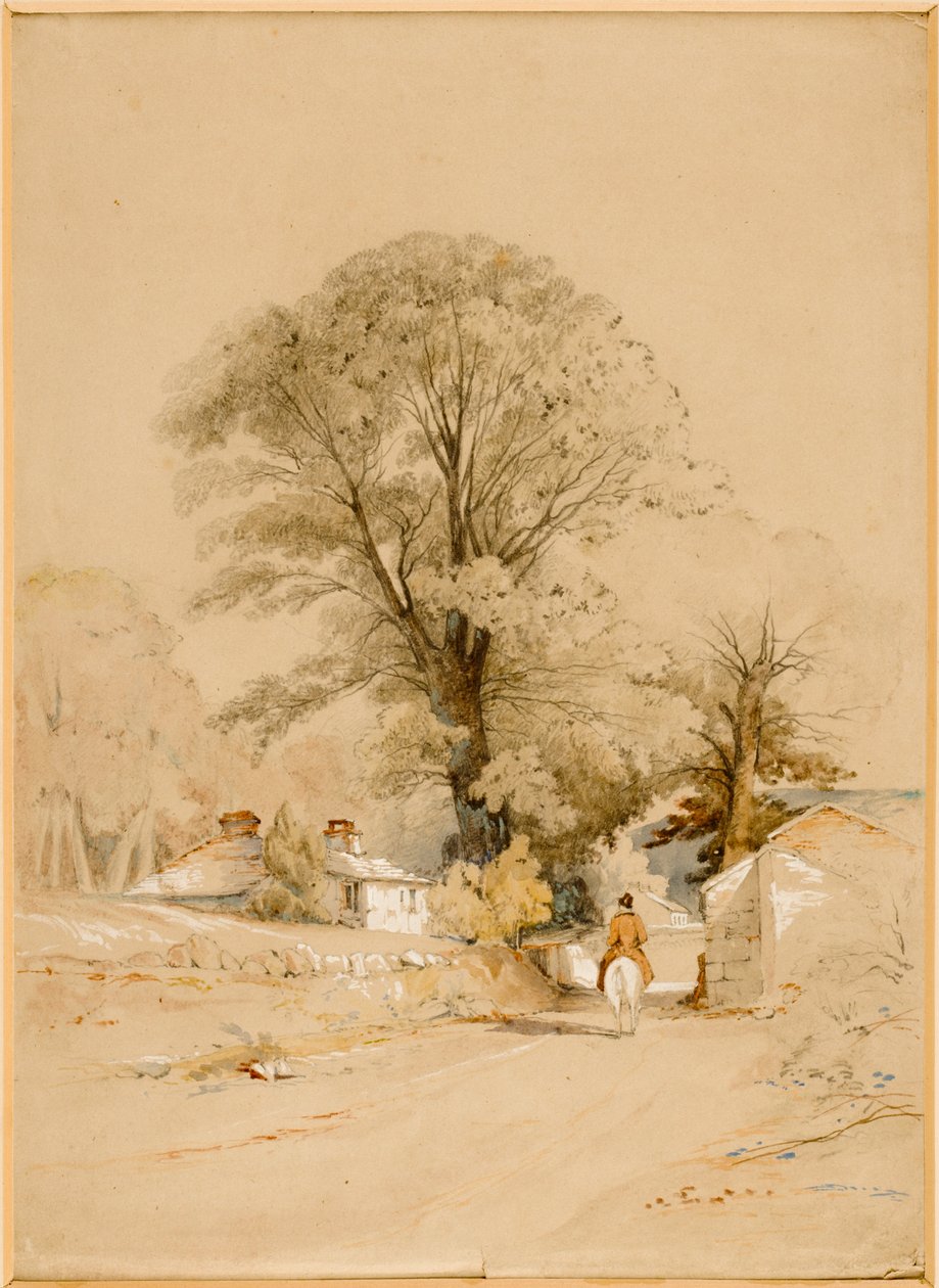 Landskabsvej med rytter (bodycolour) af Thomas Miles II Richardson
