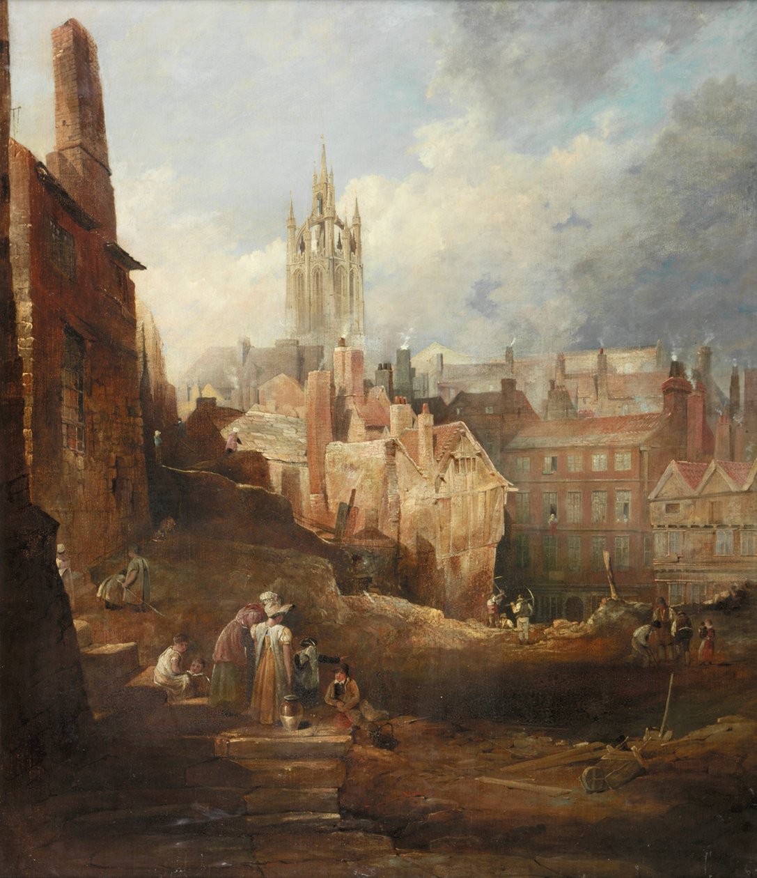 Udgravninger til High Level Bridge, Newcastle upon Tyne, ca. 1846 af Thomas Miles Richardson