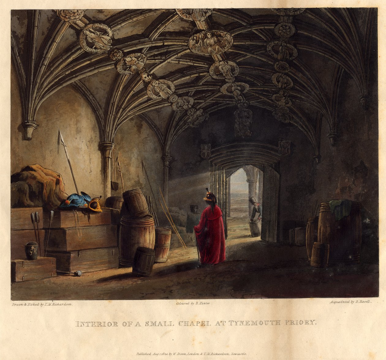 Interiør af et lille kapel ved Tynemouth Priory, 1820 af Thomas Miles Richardson