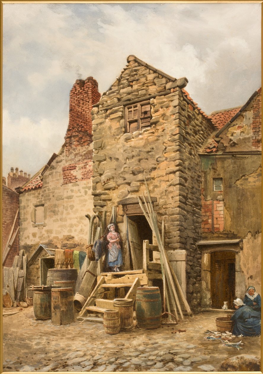 Old Sparrow Hall, Cullercoats (kropsfarve, blyant og wc på papir) af Thomas Miles Richardson