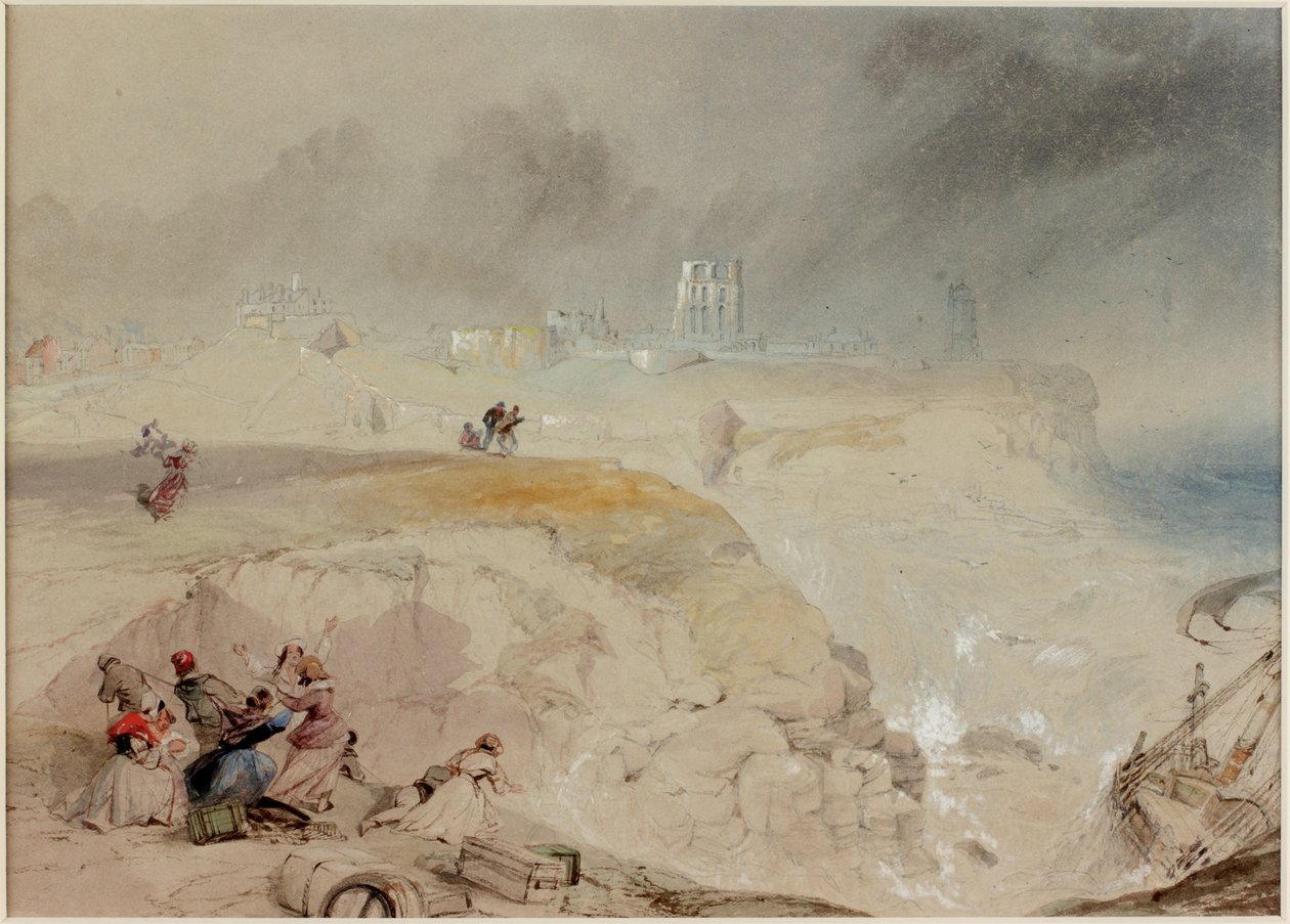 Vraget af Betsy Cains på klipperne ved Battery Point, Tynemouth (kropsfarve og blyant og akvarel på papir (ombord)) af Thomas Miles Richardson