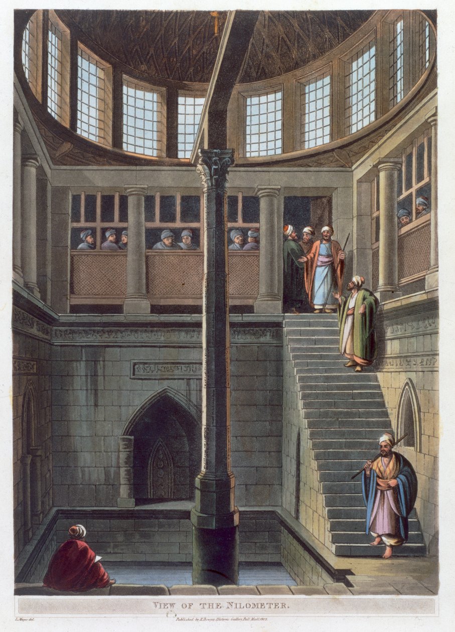 Udsigt over nilometeret, Cairo, Egypten, 1802 af Thomas Milton