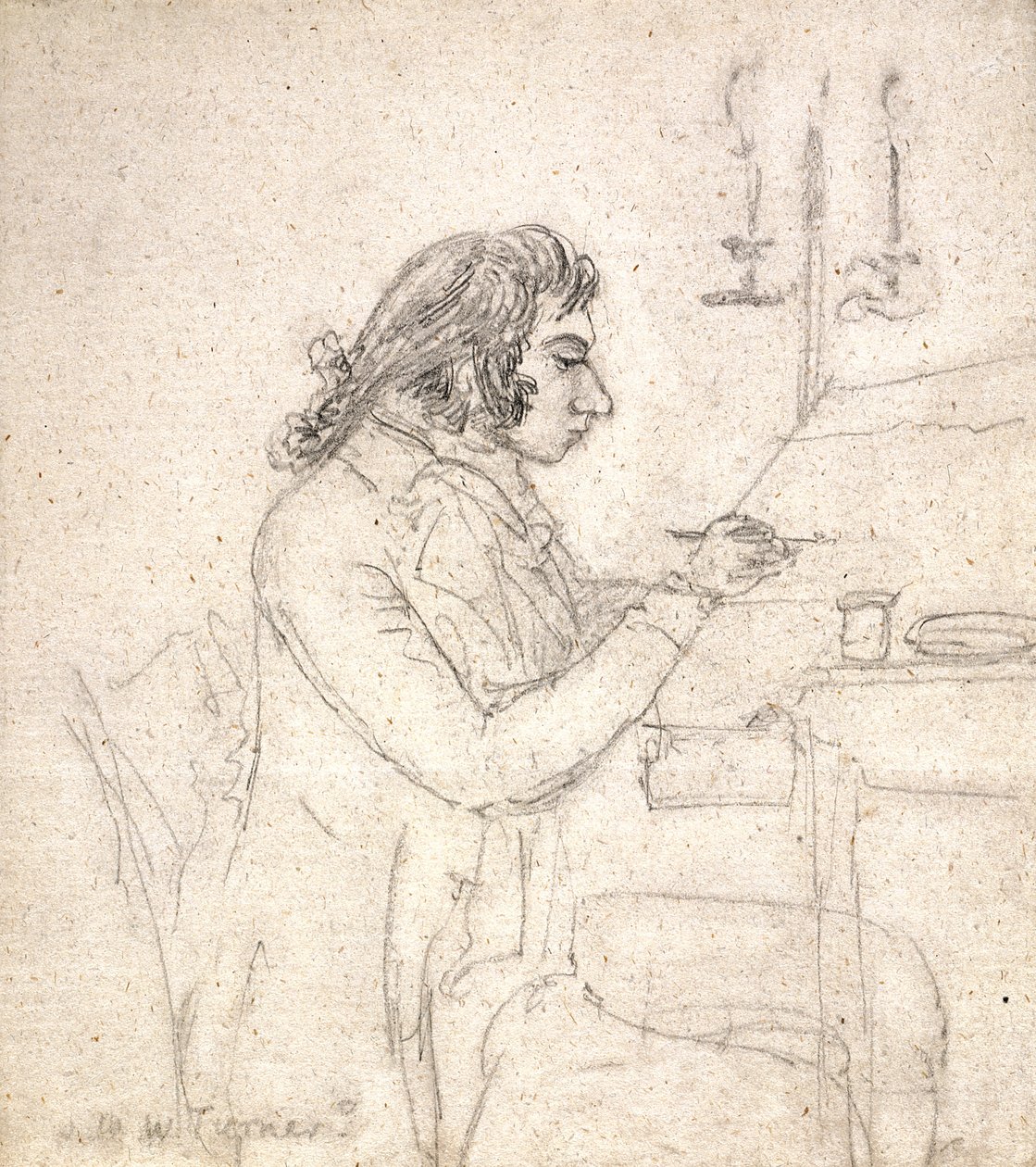 J. M. W. Turner ved et tegnebord; Verso: Mrs. Monro Asleep (blyant på råhvidt lagt papir) af Thomas Monro