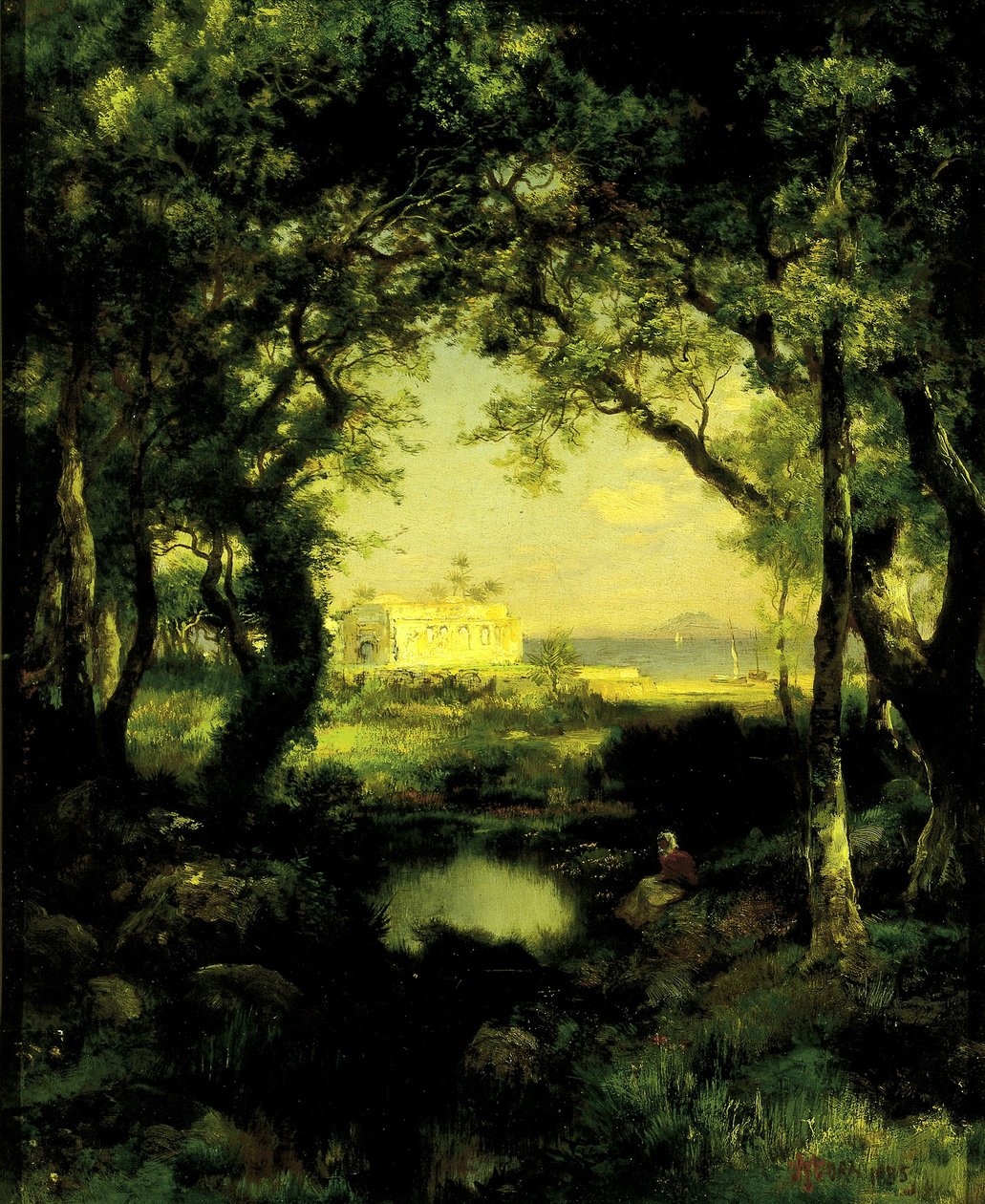 En mexicansk hacienda, Cuitzeo-søen af Thomas Moran