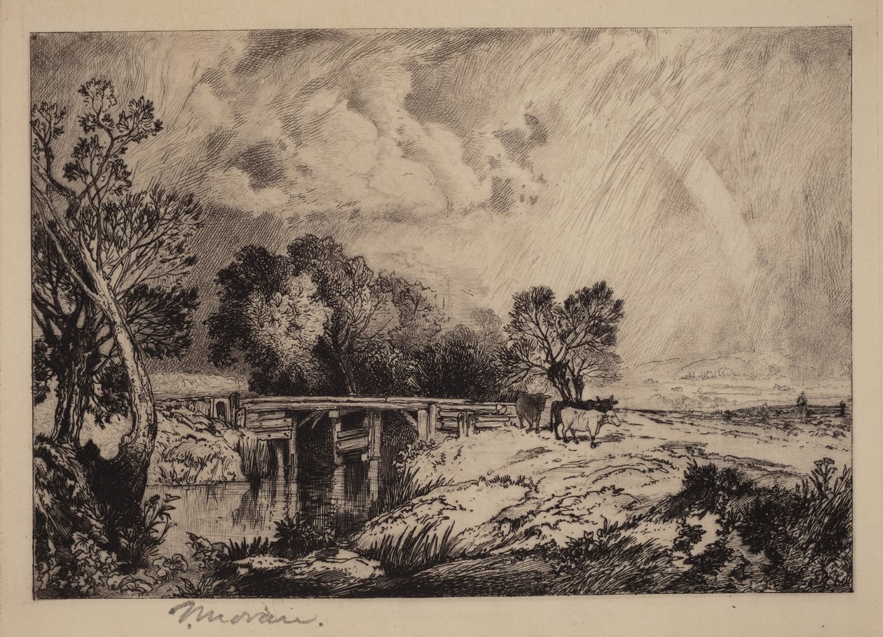 En landlig bro af Thomas Moran