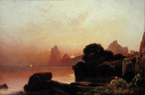 En sommermorgenkyst (olie) af Thomas Moran