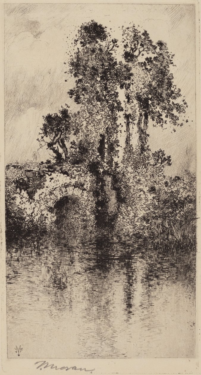 Bro og træer af Thomas Moran