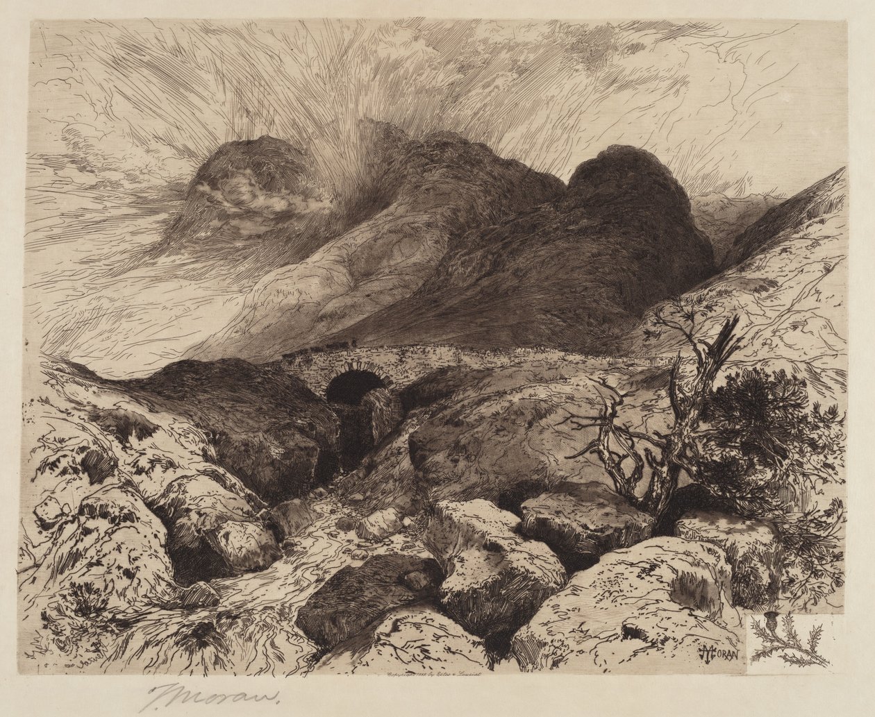 Bro i passet Glencoe—Skotland af Thomas Moran