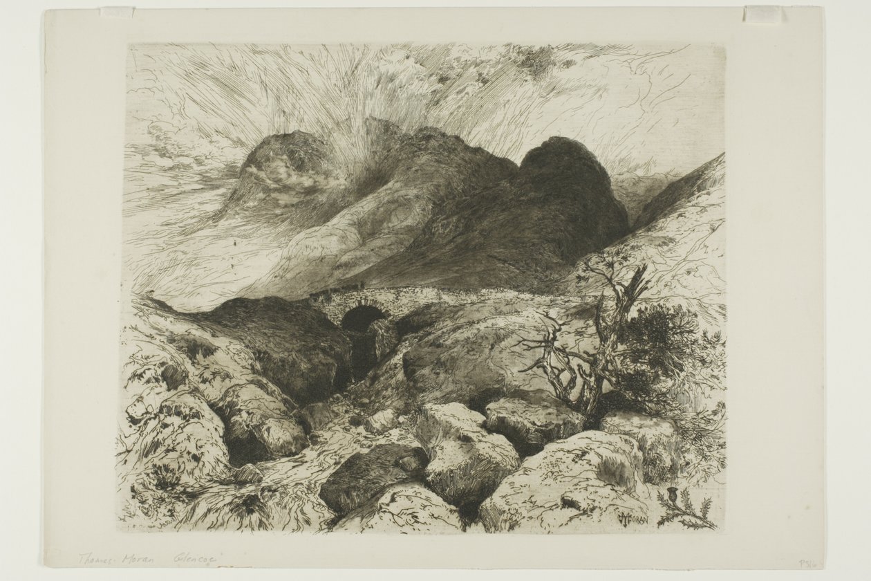 Bro i passet Glencoe, Skotland af Thomas Moran