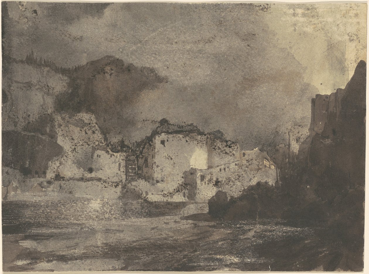 Bygninger ved Moonlight af Thomas Moran