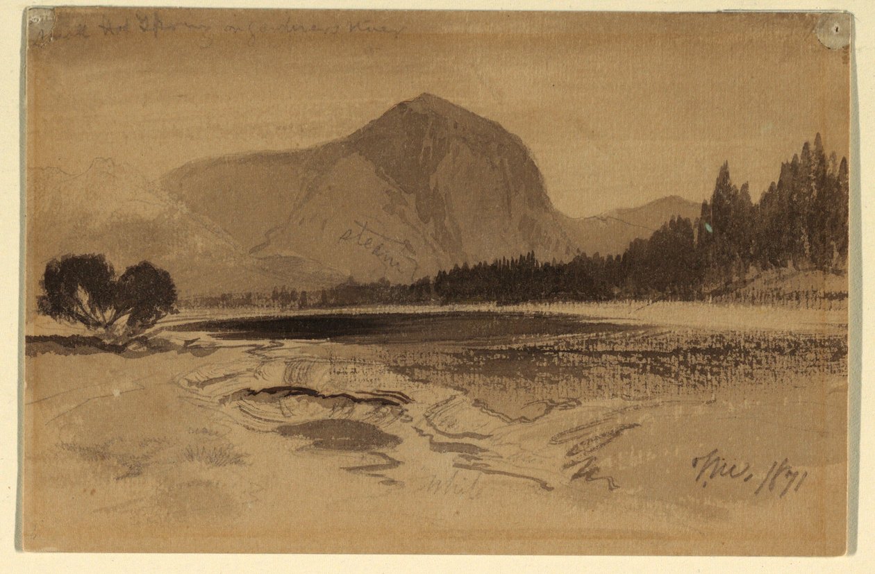 Tegning, varm kilde ved Gardener
