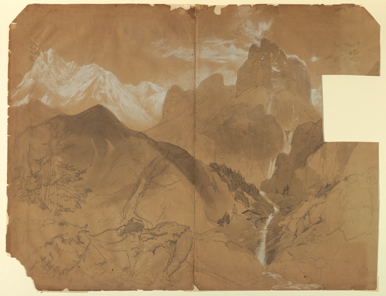 Tegning, nær passet ved Faido, Italien, 1867 af Thomas Moran