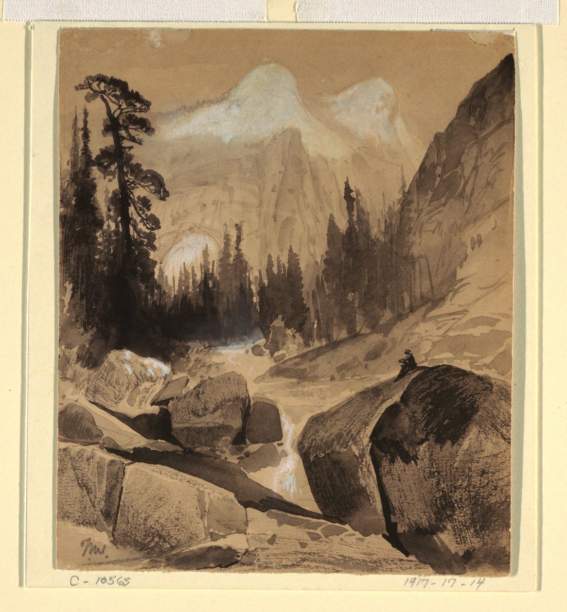 Tegning, den nordlige kuppel, Yosemite, Californien, 1872 af Thomas Moran