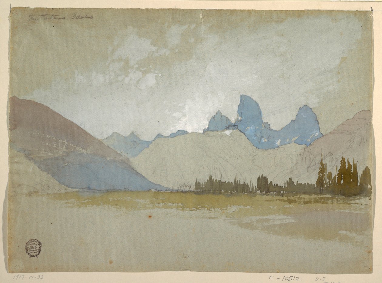 Tegning, The Tetons, Idaho, 1879 af Thomas Moran